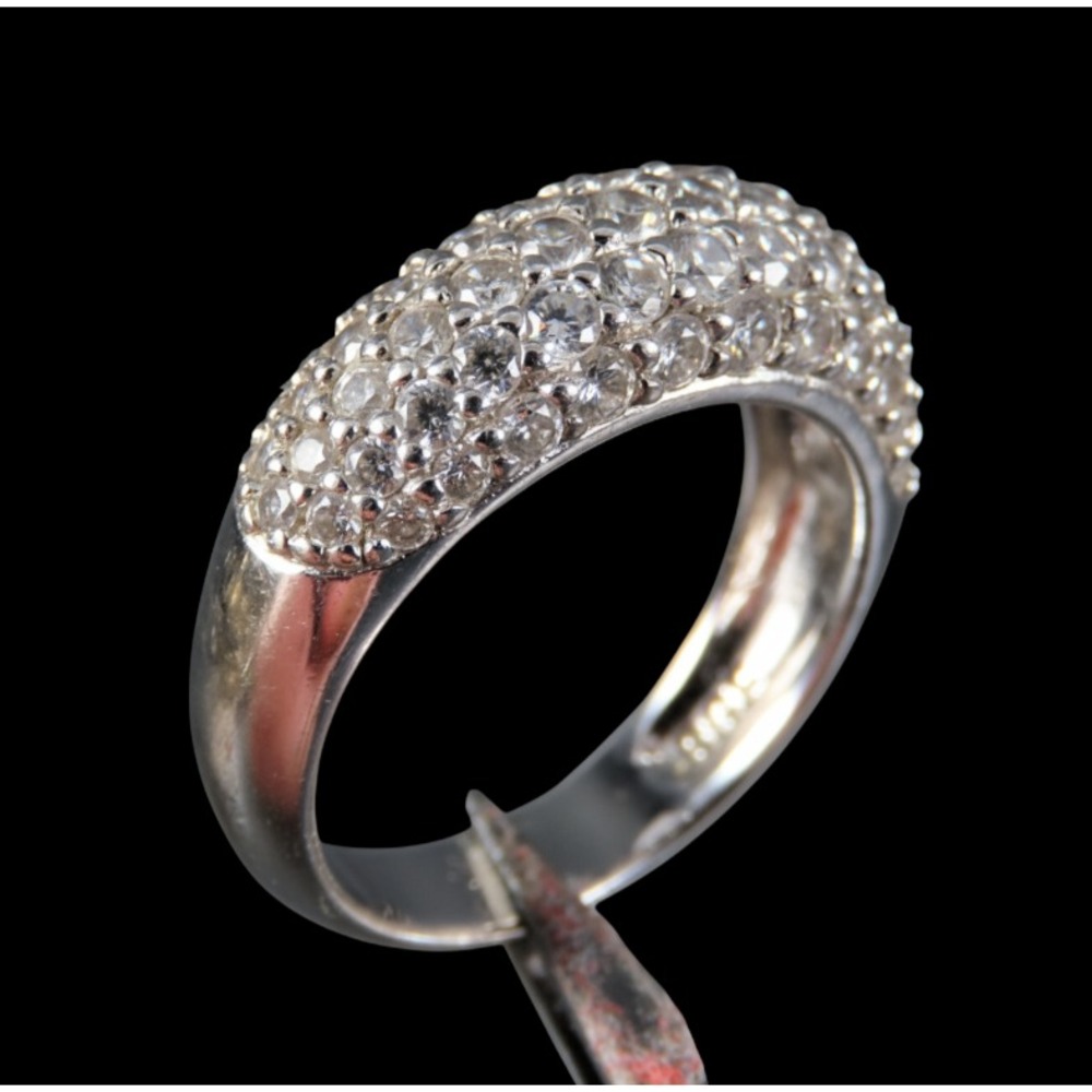 STERLING SILVER Cocktail Ring CLEAR CZ'S PAVE DOME Flashy Sparkly Bradford SZ 7